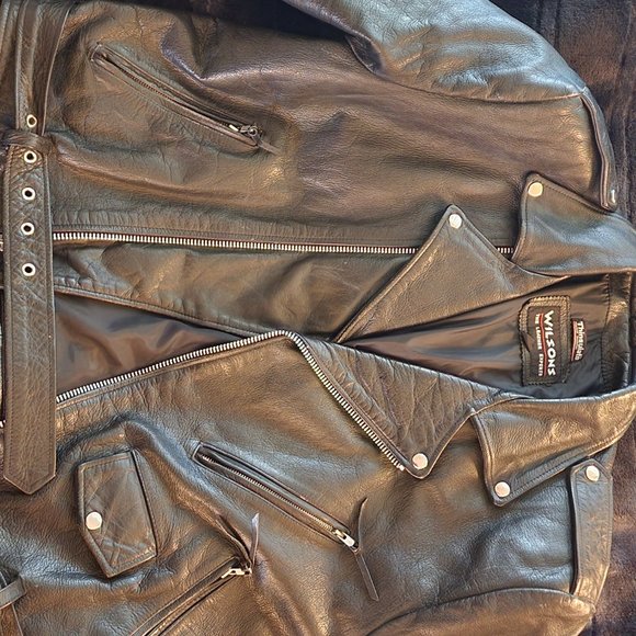 mens vintage xl wilson's leather biker jacket - Picture 2 of 6